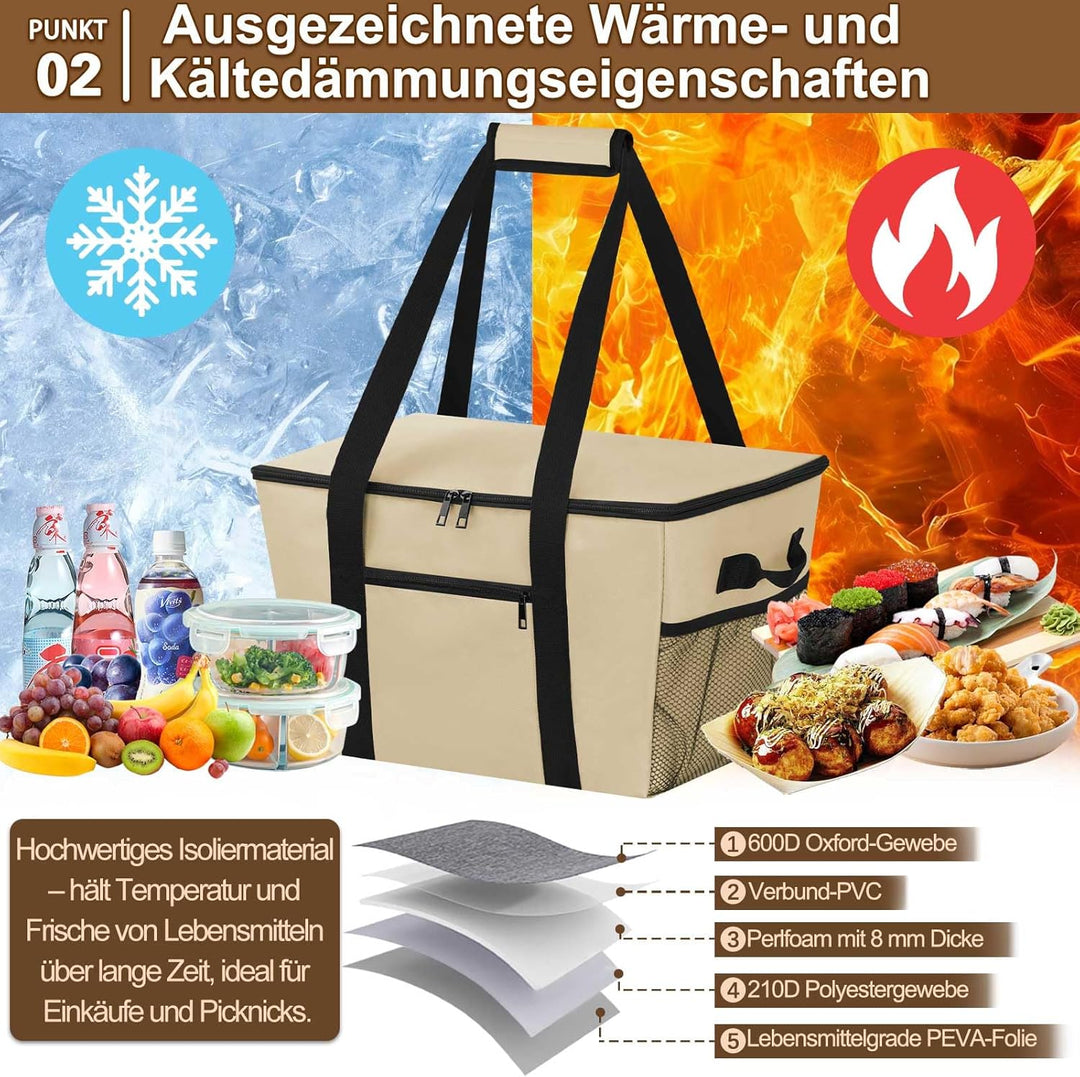 Coolerbag – Kühltasche aus hochwertigem Polyestergewebe, Large Cool Bag with Hard Bottom, Portable F