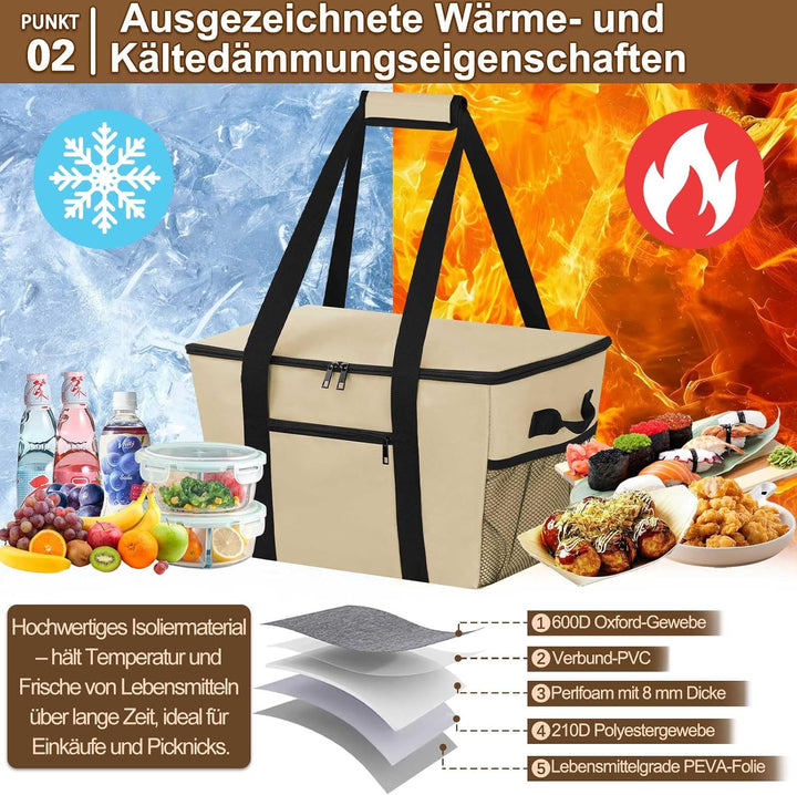 Coolerbag – Kühltasche aus hochwertigem Polyestergewebe, Large Cool Bag with Hard Bottom, Portable F