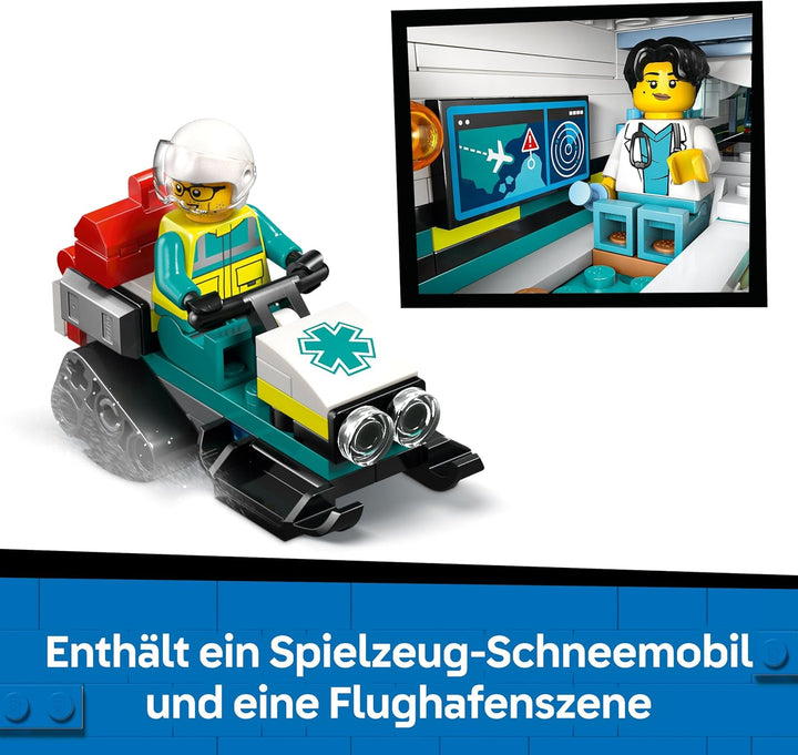 LEGO City Notfallrettungsflugzeug – Set mit Flieger, Schneemobil und 4 Mini-Figuren: Rettungssanität