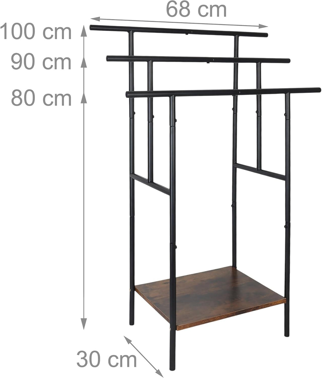 Relaxdays Handtuchständer, Ablage, 3 Stangen, HBT: 100 x 68 x 30 cm, Industrial, stehender Handtuchh