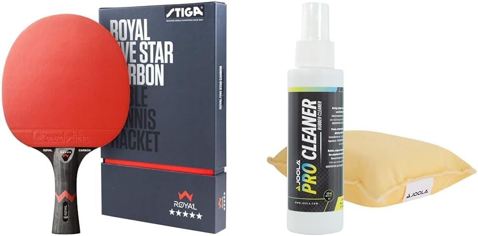 STIGA Royal 5 Sterne Tischtennis Schläger Pro Carbon, Schwarz/Rot Bundle mit Tischtennis Reinigungss
