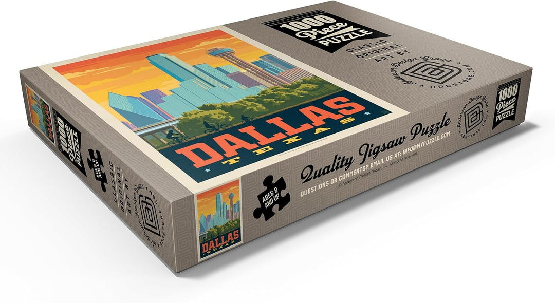 Dallas, Texas: Sunset Skyline, Vintage Poster - Premium 1000 Teile Puzzle - MyPuzzle Sonderkollektio