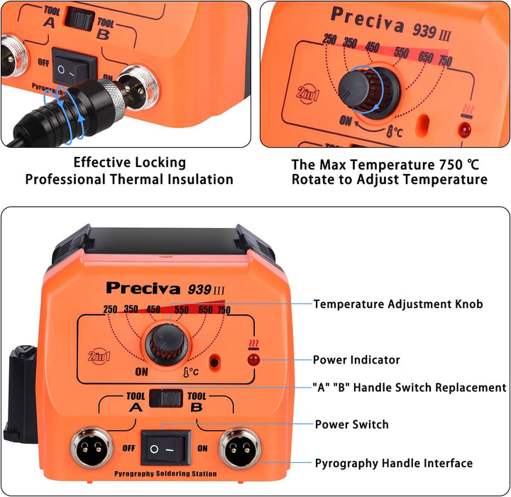 Preciva 40 W 250 – 750 ℃ Professionelle verstellbare Holz-Brandmalerei-Maschine mit 20 Stück Lötdrah