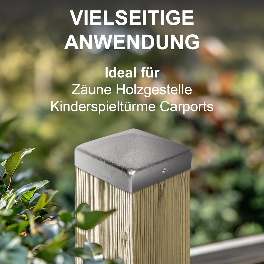 h2i Pfostenkappe | Stahl verzinkt | 101 x 101 mm | 10 Stück | Eckige Abdeckkappe für Garten Holzpfos