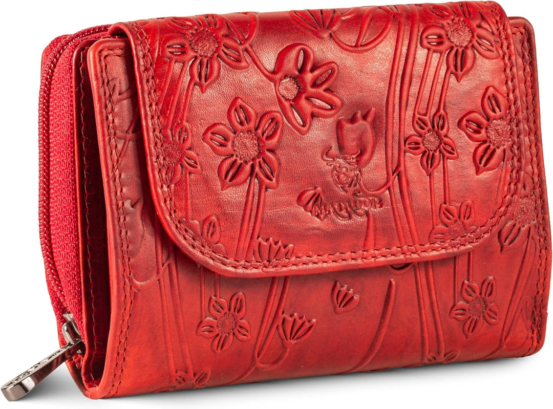 MATADOR Geldbörse Damen Rot Leder #Murcia mit edler Geschenkbox, Elegante Geldbörse Damen Mittelgros