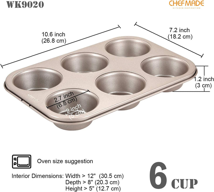CHEFMADE Muffin Kuchen Pan, 6-hohlraum Nicht-Stick Cupcake Pan Backformen für Ofen Backen (Champagne