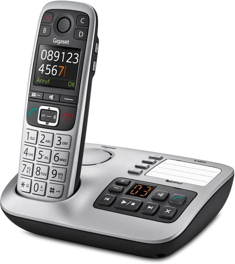 Gigaset E550A Dect-Grosstasten-Schnurlostelefon mit Anrufbeatworter, Notruffunktion, schwarz/platin