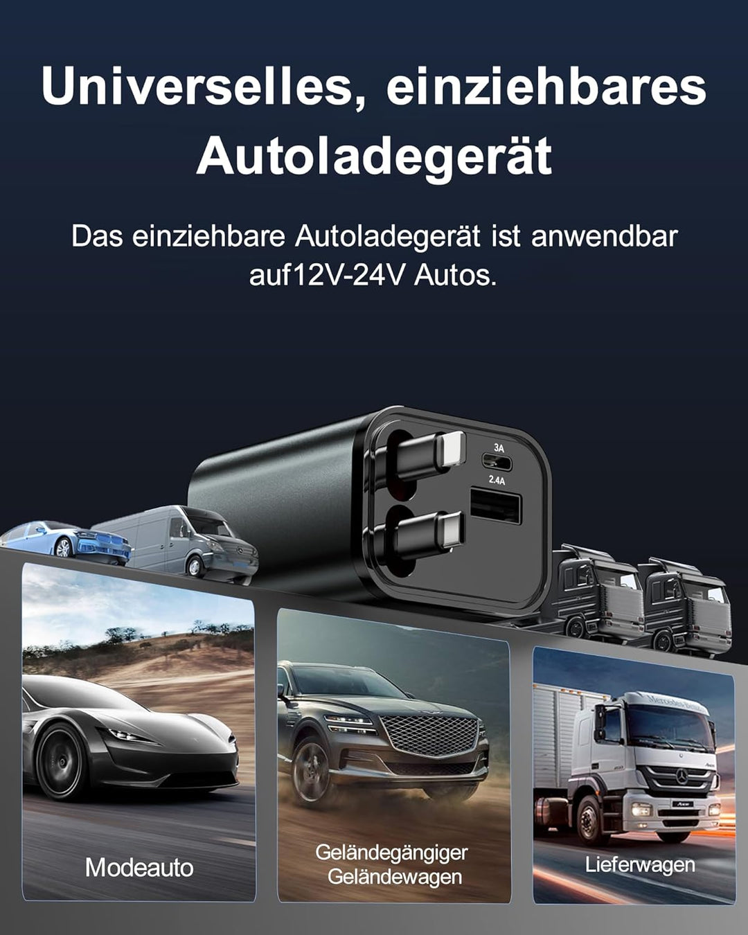 Aimtel Einziehbares Auto Ladegerät Zigarettenanzünder USB C KFZ Ladegerät Handy Ladegerät Auto Kompa