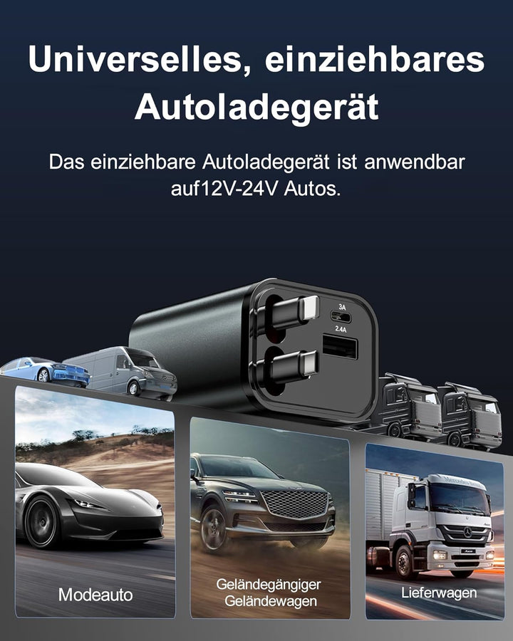 Aimtel Einziehbares Auto Ladegerät Zigarettenanzünder USB C KFZ Ladegerät Handy Ladegerät Auto Kompa