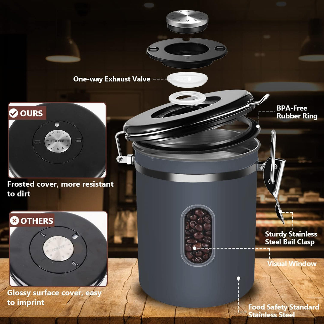 ROCKY&CHAO Kaffeedose Luftdicht aus Edelstahl 1,5L Kaffeebhnen Behälter 500g Vorratsdose für Tee Nüs