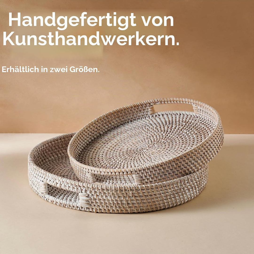 Jungle Culture Rattan-Serviertablett 30cm / 11,8" • Gewebte Serviertabletts mit Griffen für zu Hause