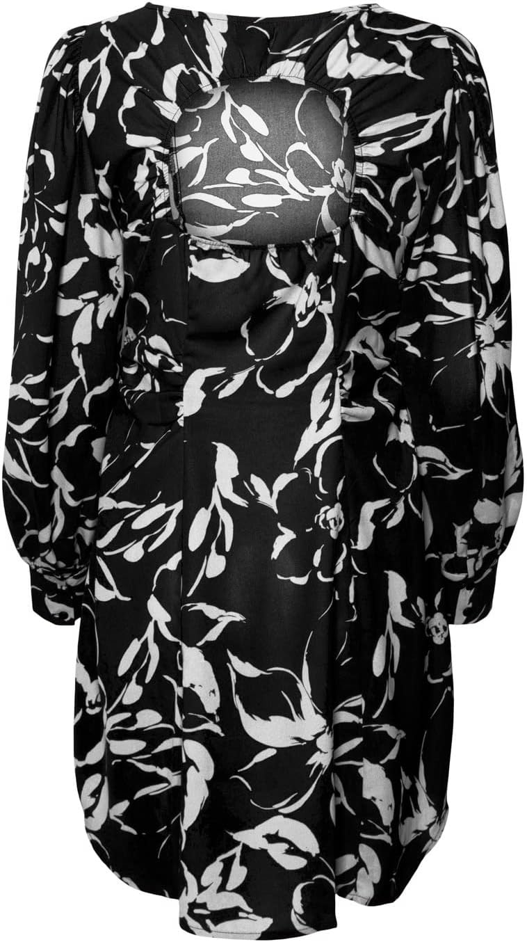 VERO MODA Damen Vmpolliana Inge Ls Mini Dress WVN Ga Kleid L Black/Aop:polliana, L Black/Aop:pollian