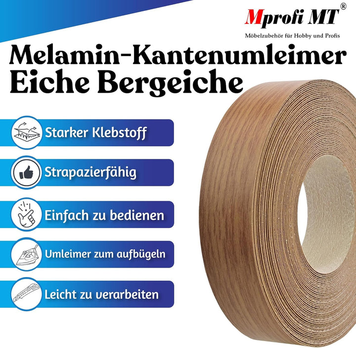 Mprofi MT® 50m rolle-Kantenumleimer-Melaminkantenumleimer-Umleimer mit Schmelzkleber-Bügelkante für