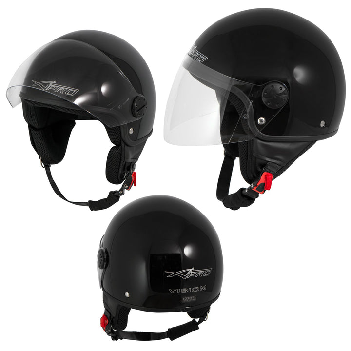 Motorradhelm Motorrad Roller Jet Helm Demi Mit Viser SonicMoto 59 cm (XL) Schwarz, 59 cm (XL) Schwar