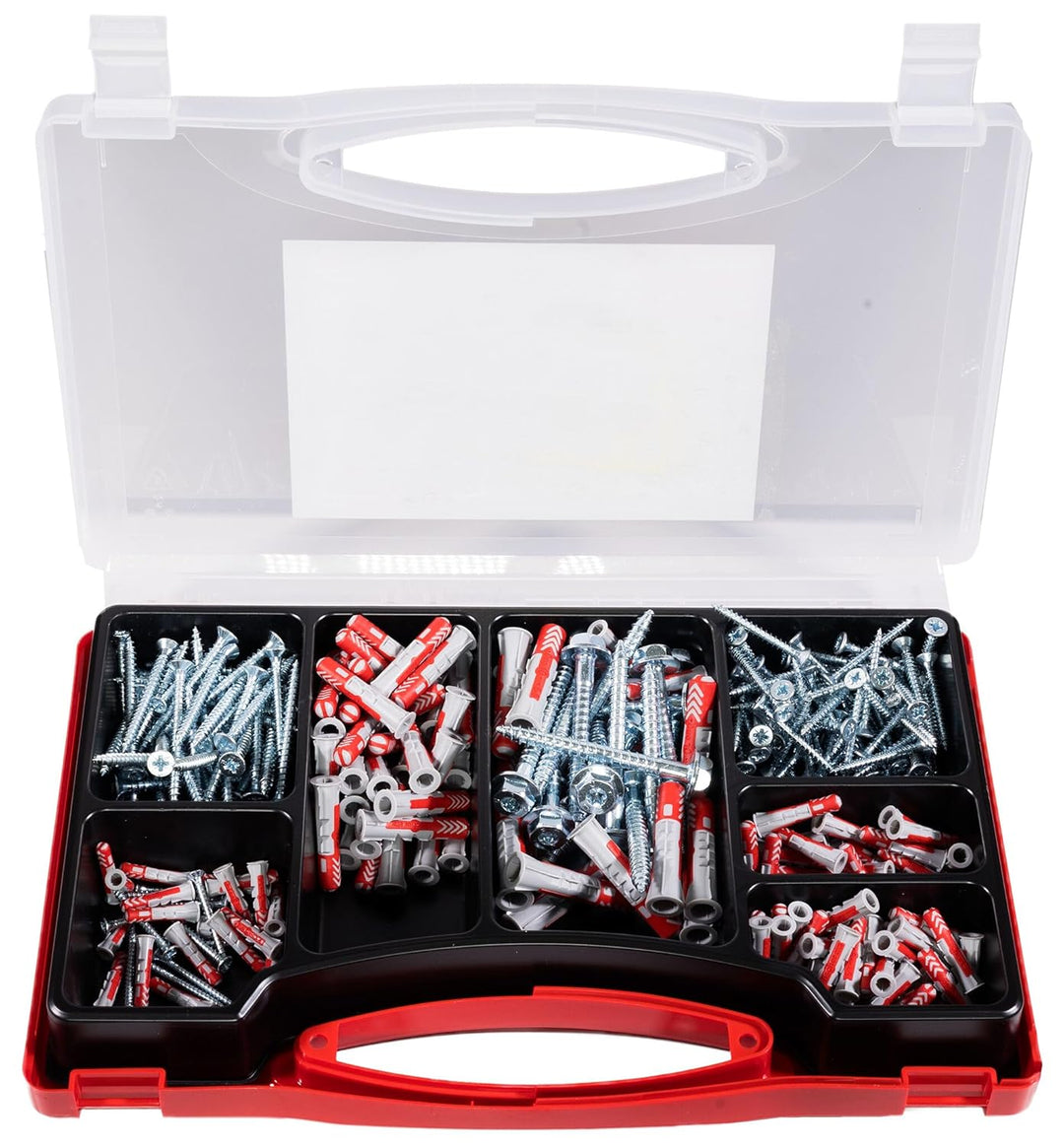 fischer RED-BOX DUOPOWER + Schrauben, Sortimentbox, 280-teilig mit Schrauben & DUOPOWER Dübeln in ve