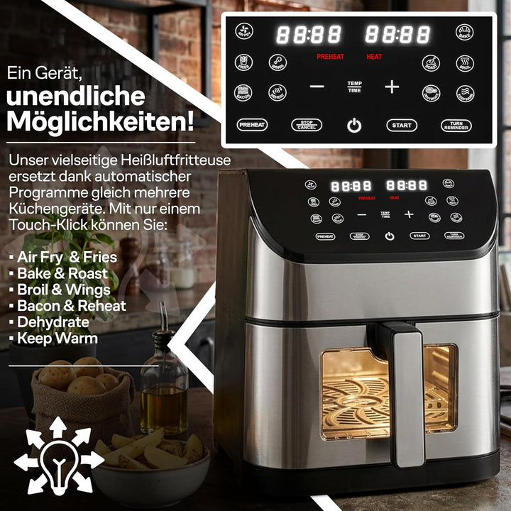 Retoo Heissluftfritteuse XXL 8L Airfryer 12-in-1 Funktionen, 1800W Leistung, Antihaftbeschichtung, T