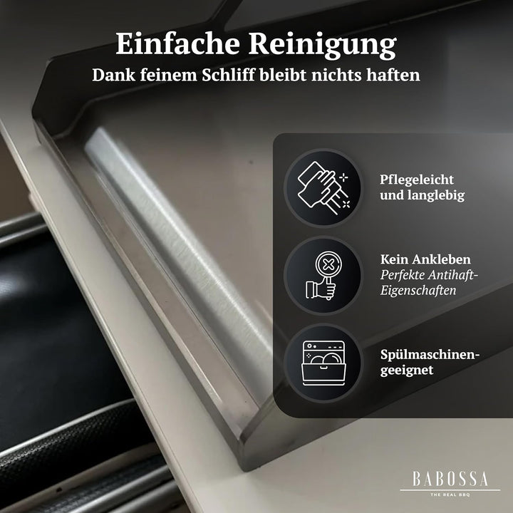 BABOSSA Plancha 2.0 – Grillplatte Edelstahl Medium 30 x 40 cm – Premium Griddleplatte für Gas und Ko