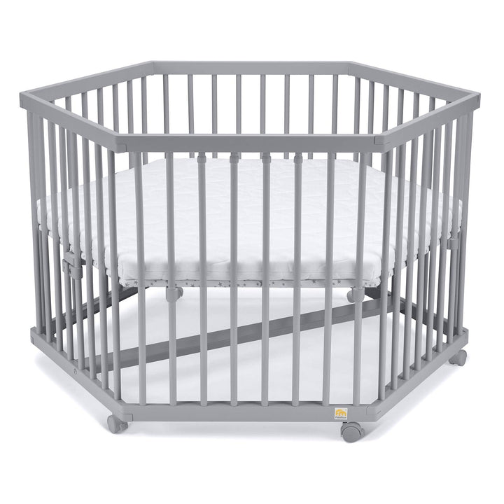 FabiMax Baby Laufgitter 6-eck Grau lackiert, stufenlos höhenverstellbar, mit Schlupfsprossen, Laufst