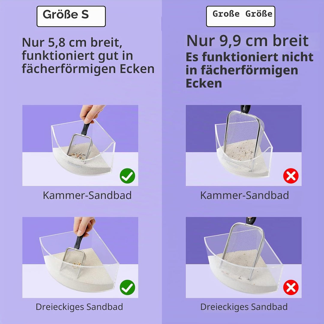 Niteangel Hamster Badesandschaufel - Edelstahl-Sandsubstrat-Schaufel mit feinem Maschengittersieb, p