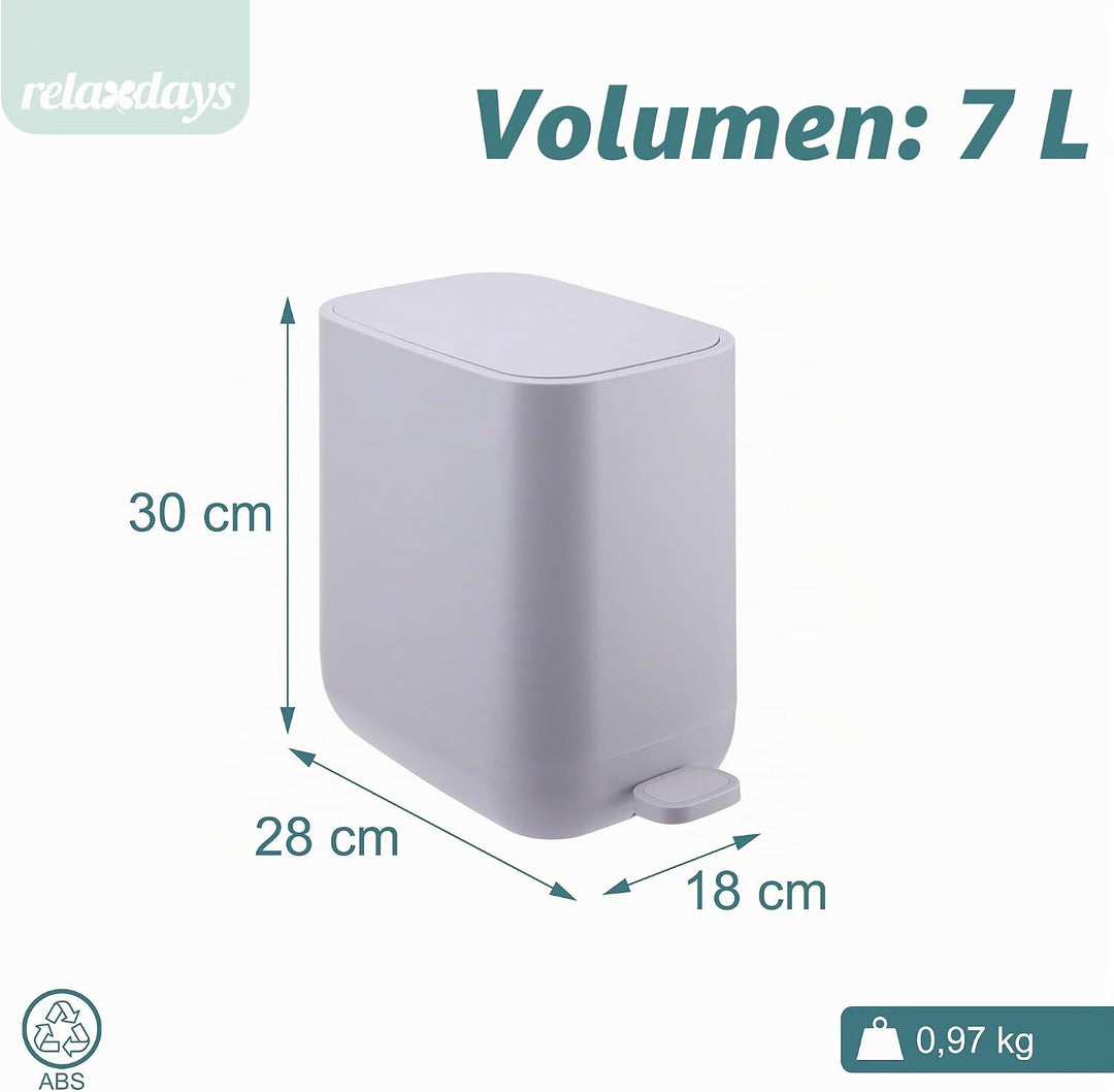 Relaxdays Mülleimer, 7 Liter, Absenkautomatik, entnehmbarer Inneneimer, Matter Kunststoff, Treteimer