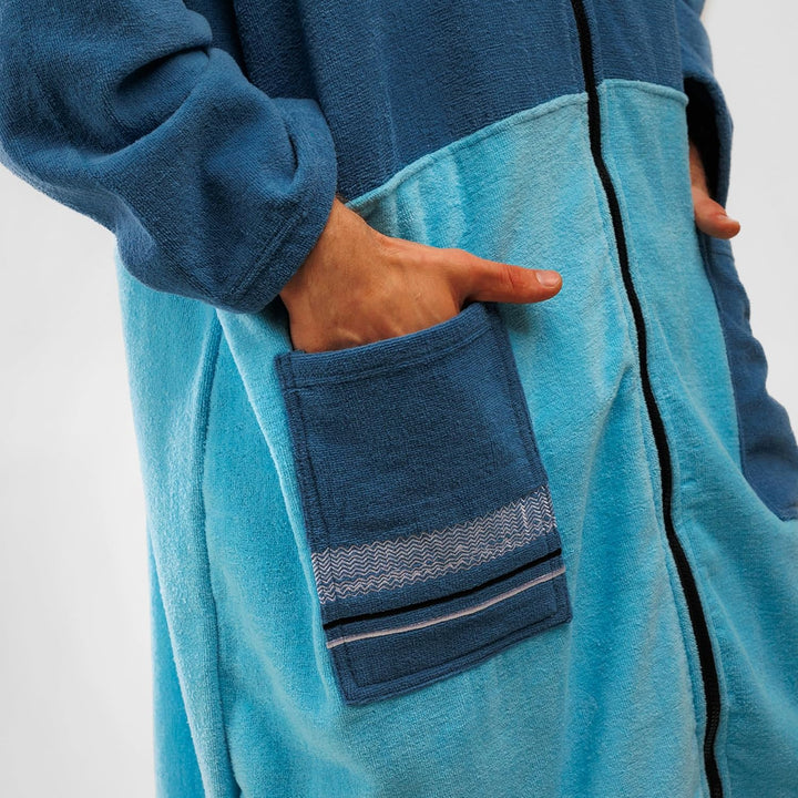 WAVE HAWAII Bleys ZIP Surfponcho für Körpergrössen von 170-205 cm aus 100% ÖKO Baumwolle Umkleidehil
