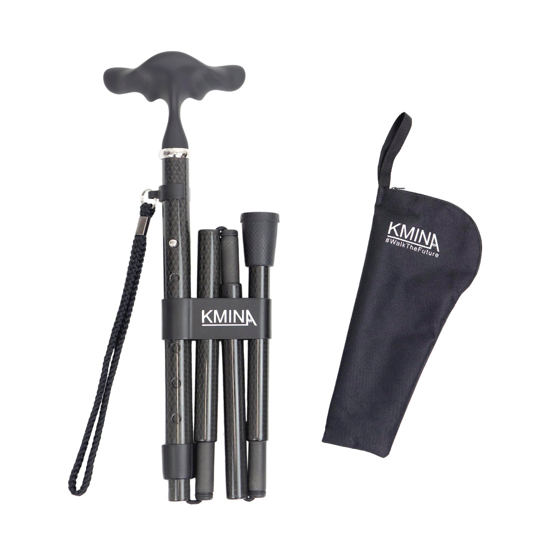 KMINA Gehstock Carbon Schwarz, Spazierstock für Damen und Herren, Leichtgewicht Kohlefaser Stock Höh