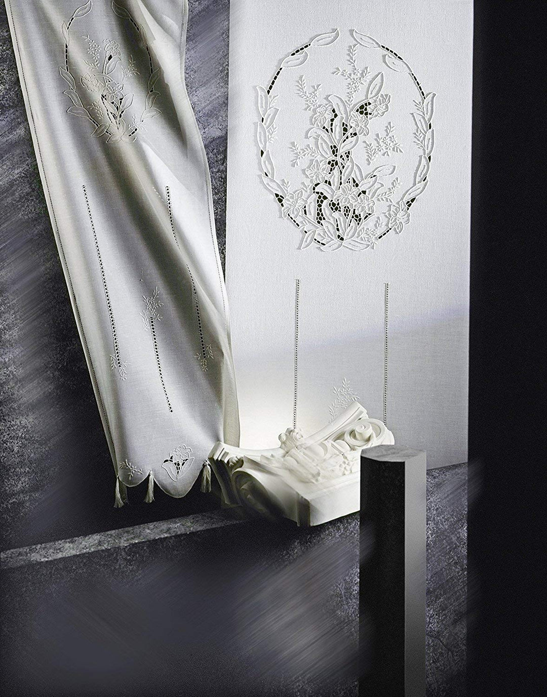 Zenoni &amp; Colombi Paare Odessa VORHÄNGE, Hand Stickerei, 58X180 Made IN Italy, 58x180