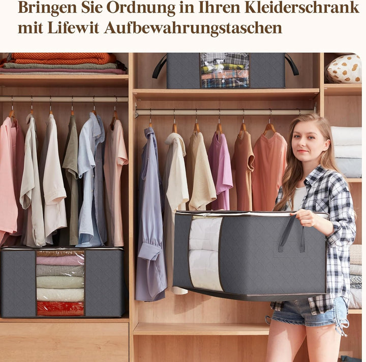 Lifewit 6 Stück 90L Aufbewahrungstasche, Aufbewahrungsbox mit Deckel, Gross Kleideraufbewahrung Umzu