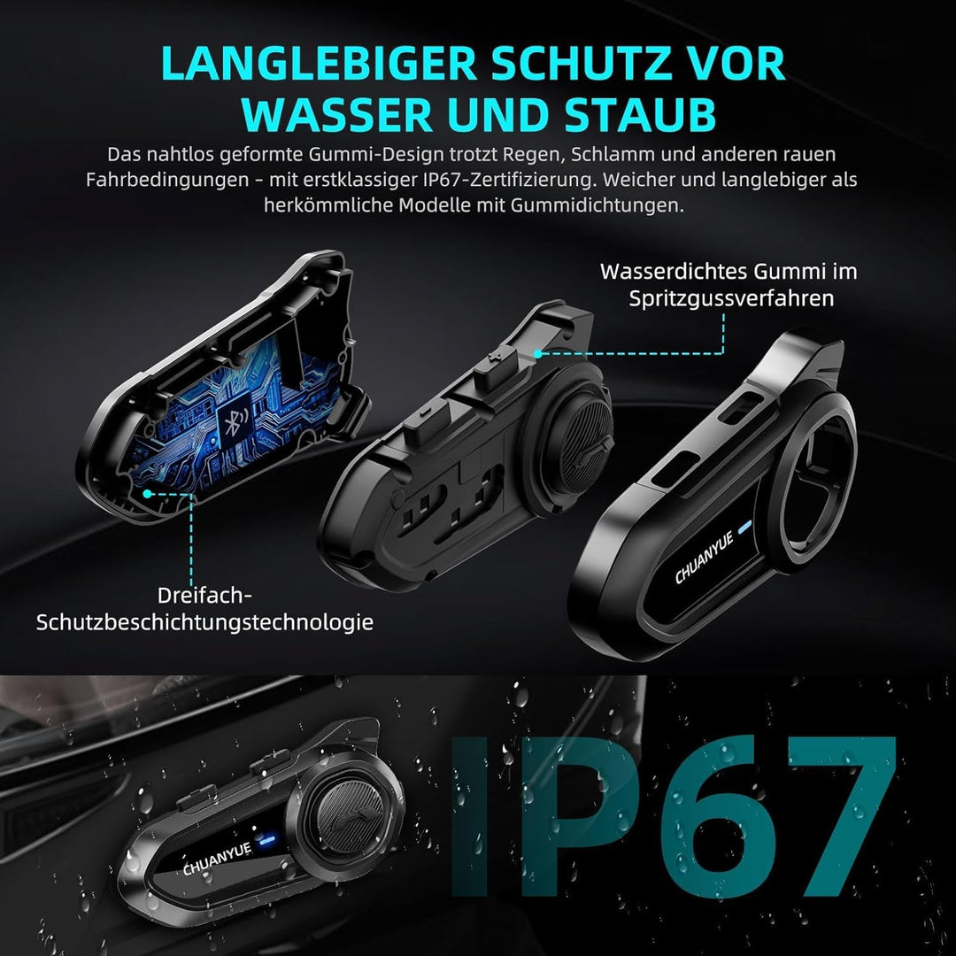 R18 Motorrad Headset with Intercom ，für 10 Personen und 2000 m Reichweite Kommunikationssystemmit, H