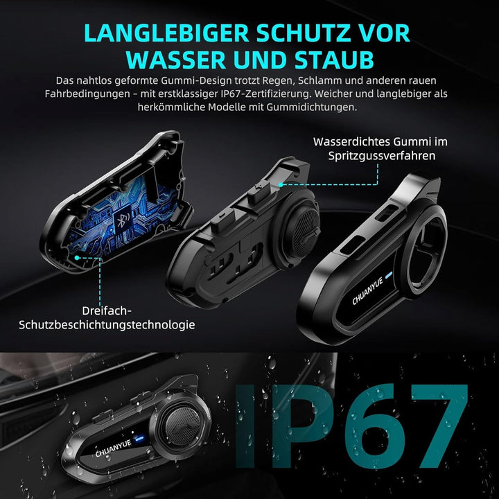 CHUANYUE R18 Motorcycle Headset with Intercom, Motorradhelm Kommunikationssystem für bis zu 10 Motor