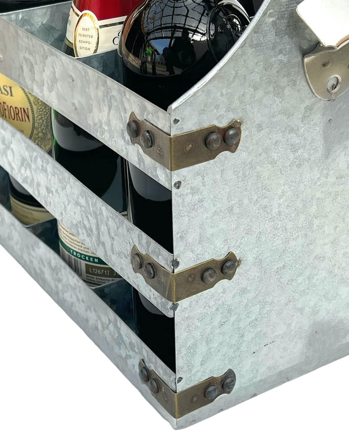 DanDiBo Weinträger Metall mit Öffner 96403 Flaschenträger 6 Flaschen Flaschenkiste Flaschenöffner Fl