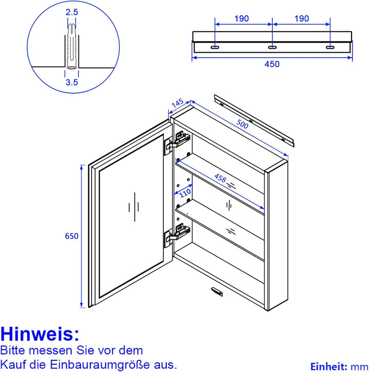 EMKE Spiegelschränke 50x65cm Spiegelschrank Badschrank mit Doppelseitiger Spiegel (Schwarz), Schwarz