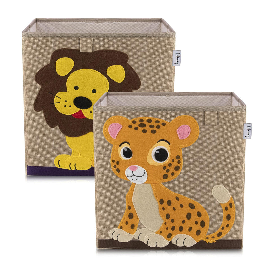 LIFENEY Aufbewahrungsbox im 2er Set Tiger und Löwe I Doppelpack Spielzeugbox mit Tiermotiv passend f