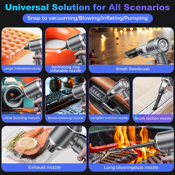 3-in-1 Handstaubsauger Akku Kabellos - 18000Pa Staubgebläse Druckluft und Auto Staubsauger - Mini Au