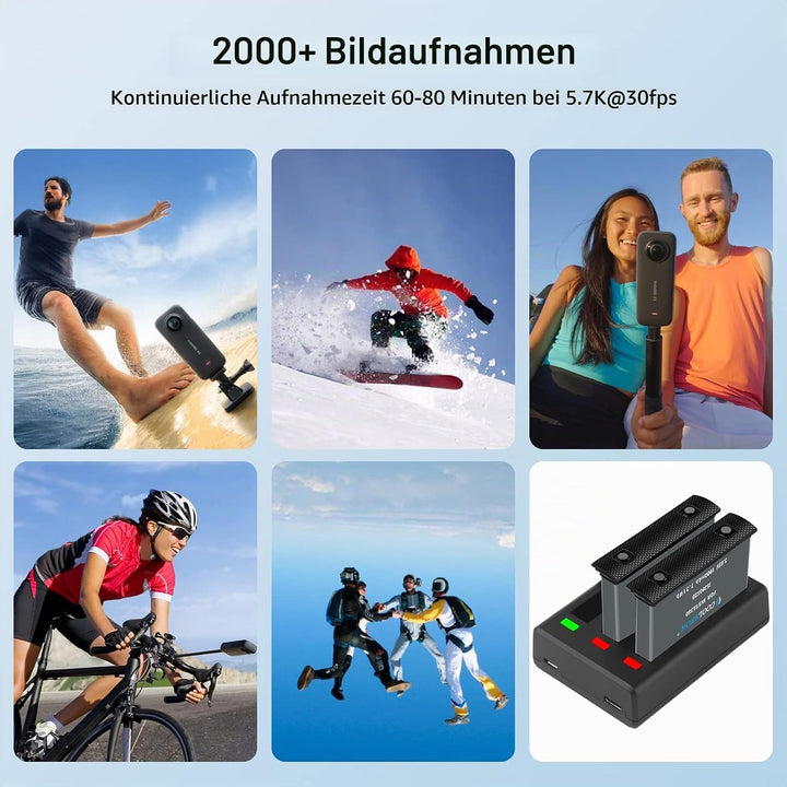 COOLSHOW Action Kamera Akku 1800mAh 2 Stück und Dreifach Ladegerät Set für Insta360 X3 und X3 Ladege