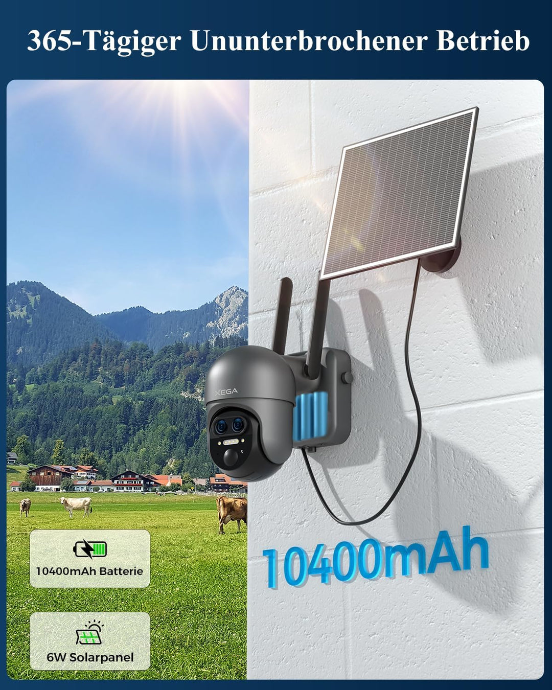 Xega 4G LTE 【12X Hybrid-Zoom】 Überwachungskamera Aussen mit SIM Karte,2K PTZ 【Dual-Lens】 Ohne WLAN S
