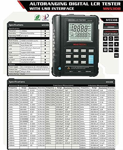 Mastech MS5308 LCR-Meter Profi Breite Messbereiche 5 Testfrequenzen Dual Display