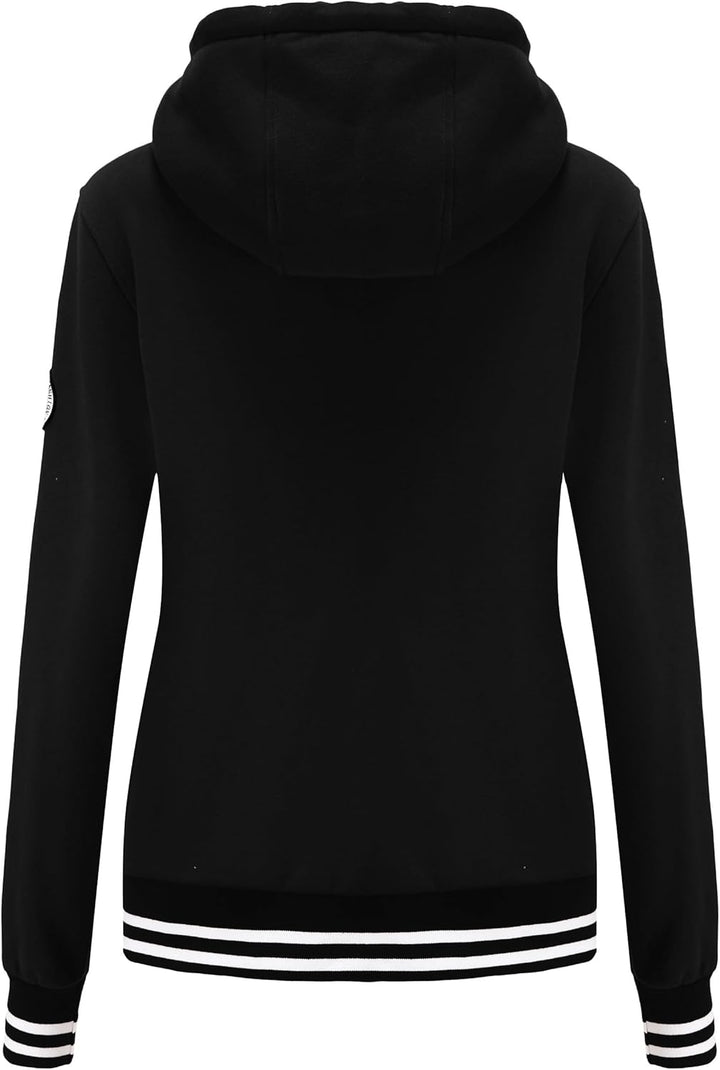 TrendiMax Damen Sweatjacke Kapuzenpullover Zip Hoodie Kapuzenjacke Winter Sweatshirt Jacke M Schwarz