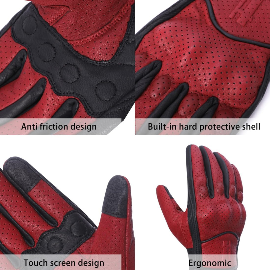 Harssidanzar Herren Motorradhandschuhe Ziegenleder Vollfinger Atmungsaktives und Perforiertes Design