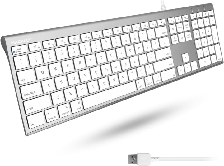 Macally Ultradünne USB-Tastatur mit Kabel, kompatibel mit Apple-Tastatur oder Windows – Tastatur in