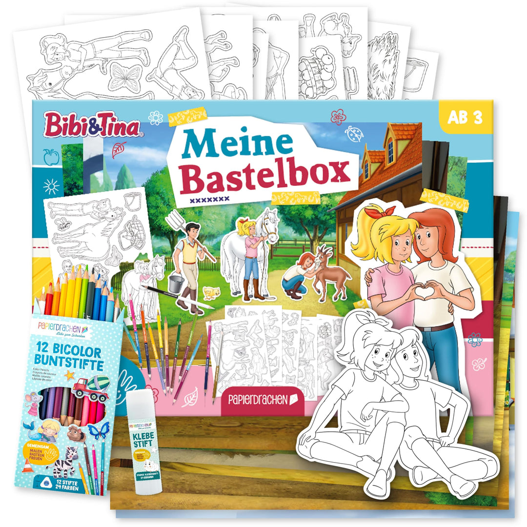 Papierdrachen Bastelbox Bibi & Tina - Komplettes Pferde Bastelset ab 3 Jahren - Inkl. Buntstifte & K