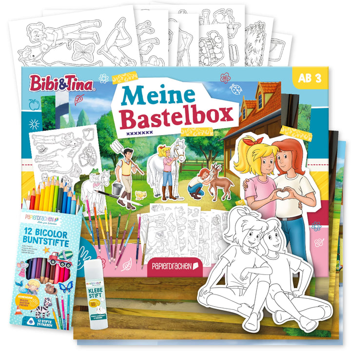 Papierdrachen Bastelbox Bibi & Tina - Komplettes Pferde Bastelset ab 3 Jahren - Inkl. Buntstifte & K