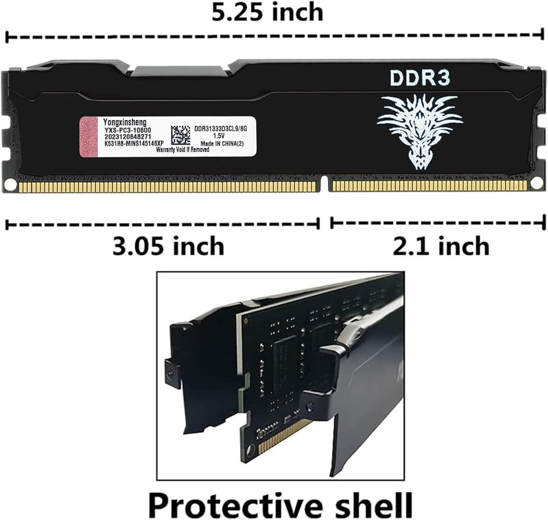 DDR3 8GB Desktop RAM 1333MHz PC3-10600 UDIMM Non-ECC Unbuffered 1.5V 2Rx8 Dual Rank 240 Pin CL9 PC C
