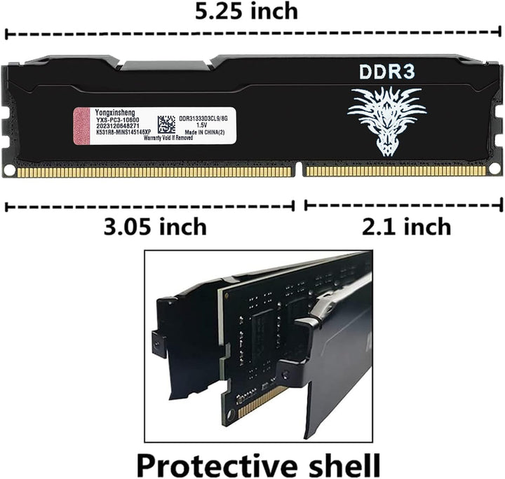 DDR3 8GB Desktop RAM 1333MHz PC3-10600 UDIMM Non-ECC Unbuffered 1.5V 2Rx8 Dual Rank 240 Pin CL9 PC C