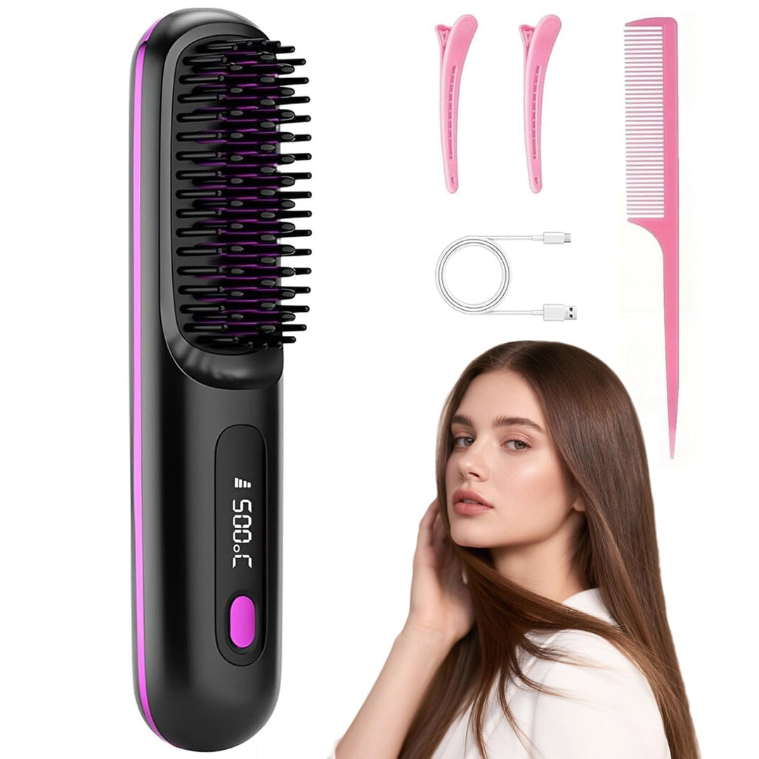 Glättbürste Kabellos, Tragbare Stylingbürste Für Kurze Haare, Haarbürste Elektrisch Mit Led Anzeige,