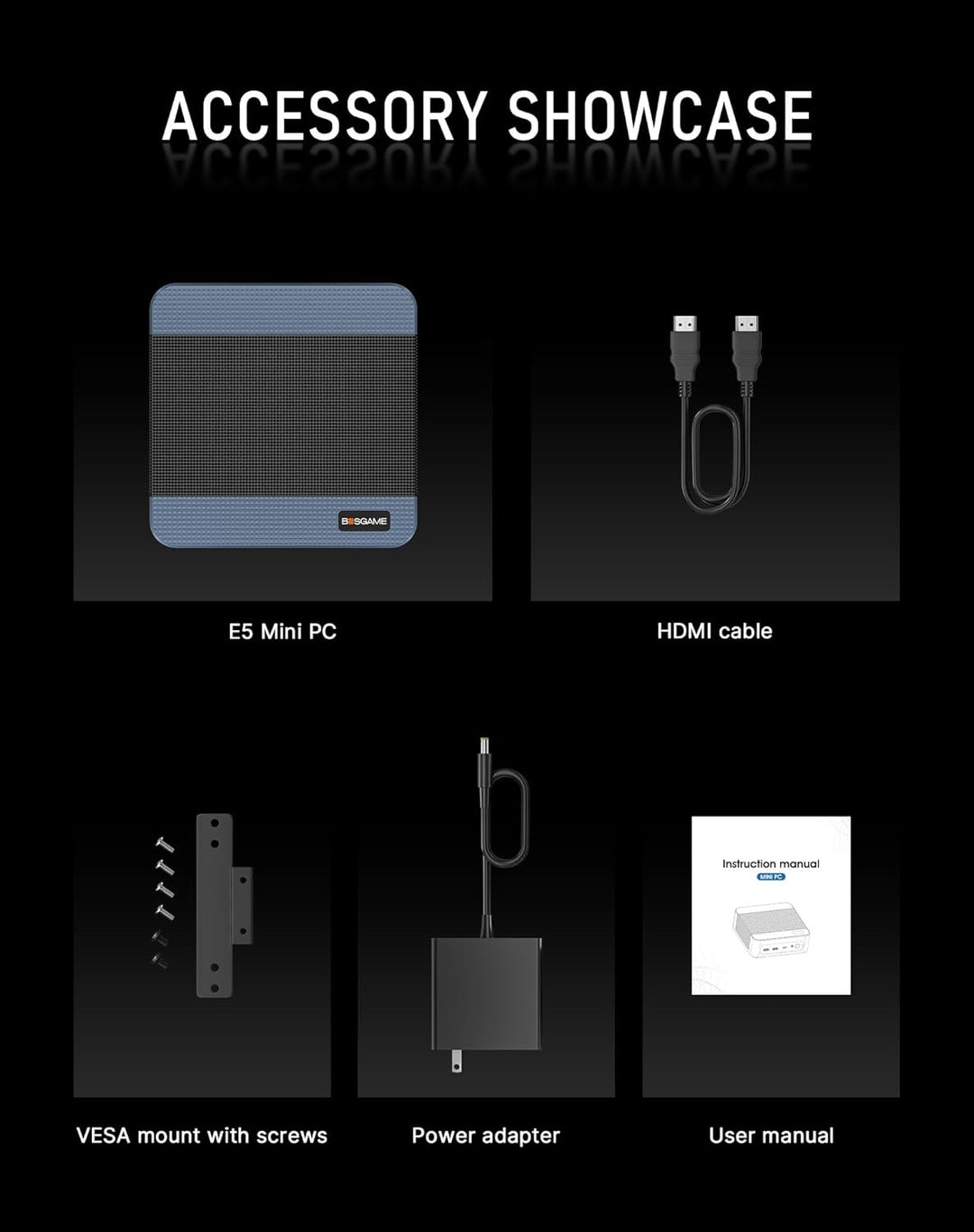 BOSGAME Mini-PC E5 mit AMD Ryzen 5300U, 16 GB DDR4 RAM 1TB SSD(64G+4TB), mini pc Win 11 Pro, Dual LA