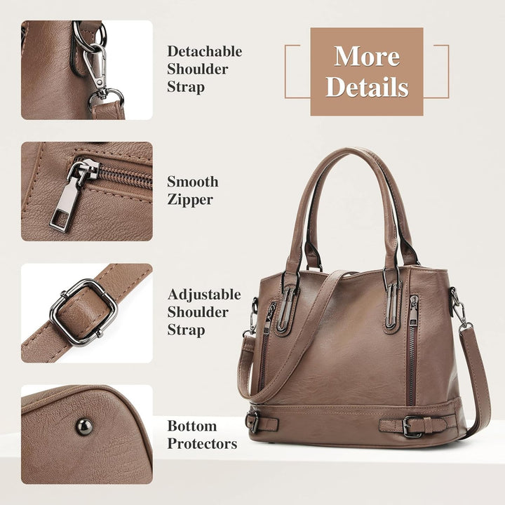 VINBAGGE Damen Handtasche PU Leder Henkeltasche Shopper Tasche Vintage Weiches Umhängetasche Schulte