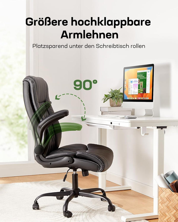 Marsail Chefsessel Bürostuhl mit Hochklappbaren Armlehnen, PU Leder Ergonomischer Schreibtischstuhl
