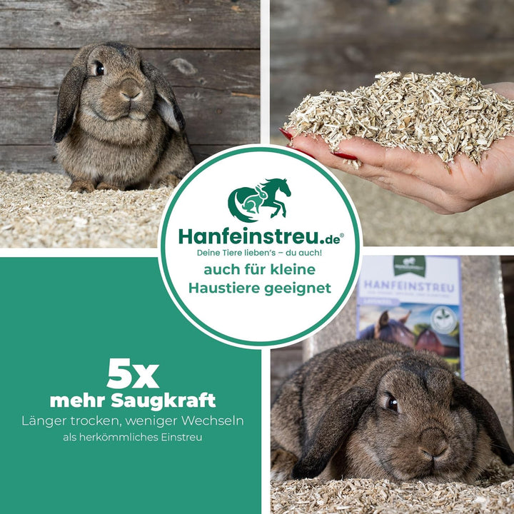 Hanfeinstreu für Kleintiere, Hühner und Pferde, 30 Liter, 100% Naturprodukt, Extrem Saugfähig, Staub