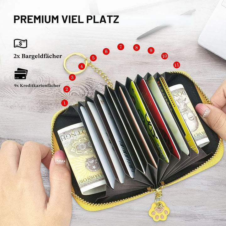 conisy Kartenetui Damen Leder,Süsse Kreditkartenetui mit RFID Schutz,Klein Reissverschluss Kartenhal